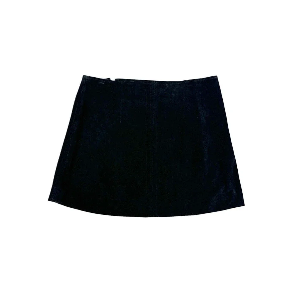 BlankNYC Womens Black Suede Leather Moto Mini Skirt Gold Zipper Size 31